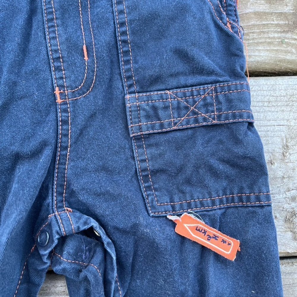 Petit Pirate 18m Boys Summer Pirate Navy Blue Orange Overalls - Picture 4 of 9